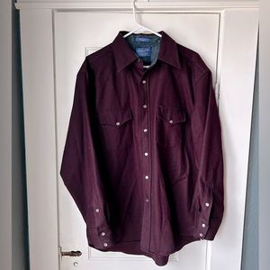 Pendleton Men’s Large Maroon Western Yoke Pearl Snap 100% Wool Shirt